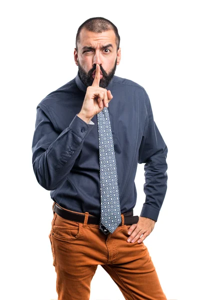 Homem fazendo gesto de silêncio — Fotografia de Stock