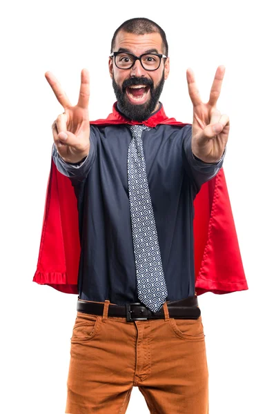 勝利のジェスチャを行うスーパー ヒーロー — ストック写真