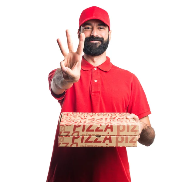 Pizzabote zählt drei — Stockfoto