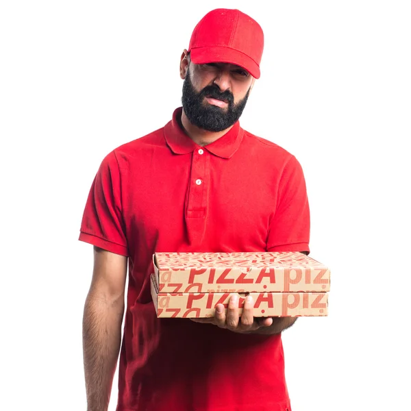 Triste homem de entrega de pizza — Fotografia de Stock