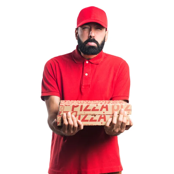 Triest Pizza levering man — Stockfoto