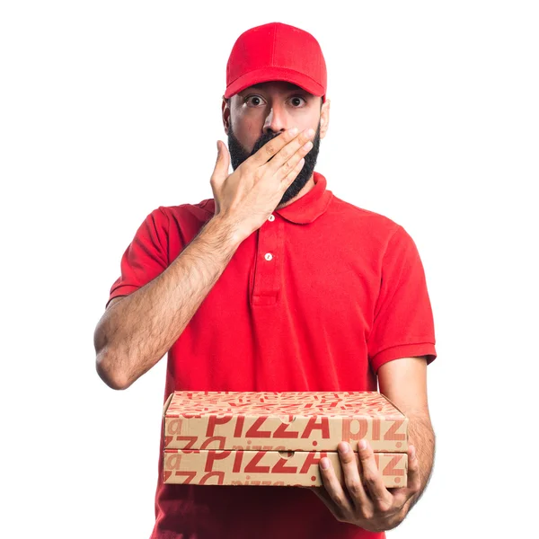 Pizza delivery ember csinál meglepetés gesztus — Stock Fotó