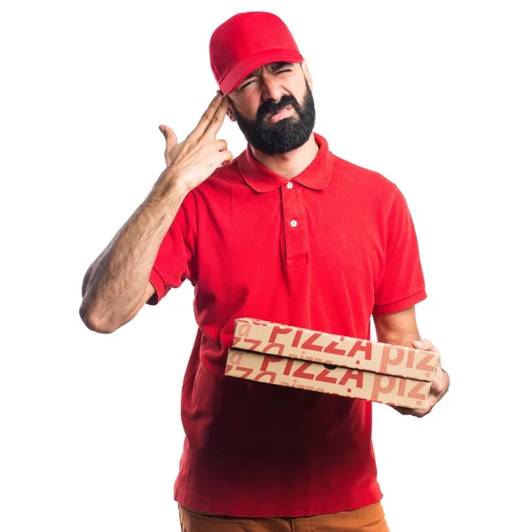 Homem de entrega de pizza fazendo gesto de suicídio — Fotografia de Stock