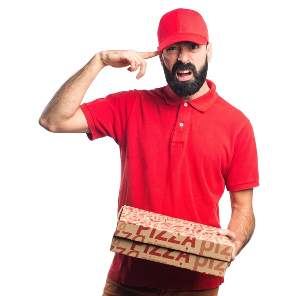 Repartidor de pizza haciendo un gesto loco — Foto de Stock