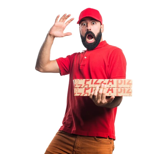 Pizzabote macht Überraschungsgeste — Stockfoto