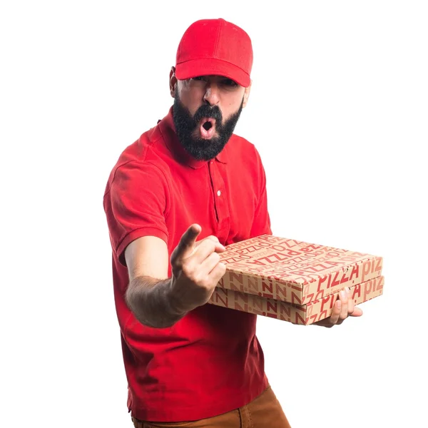 Rozvoz pizzy muž křičí — Stock fotografie