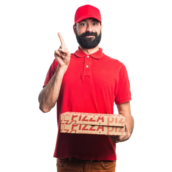 피자 배달 남자 가리키는 — 스톡 사진