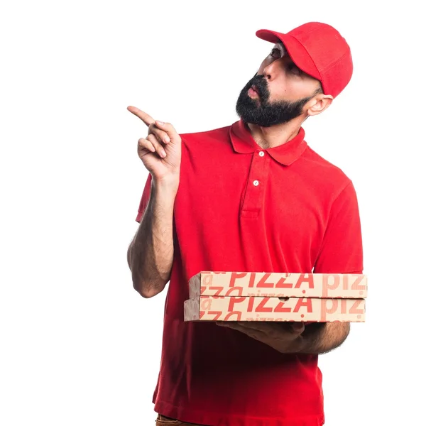 Pizza leverans man tänker — Stockfoto