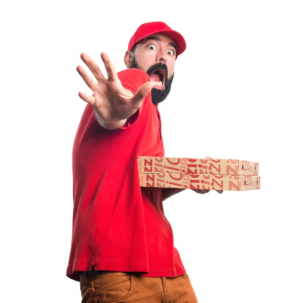 Skrämda Pizza leverans mannen — Stockfoto