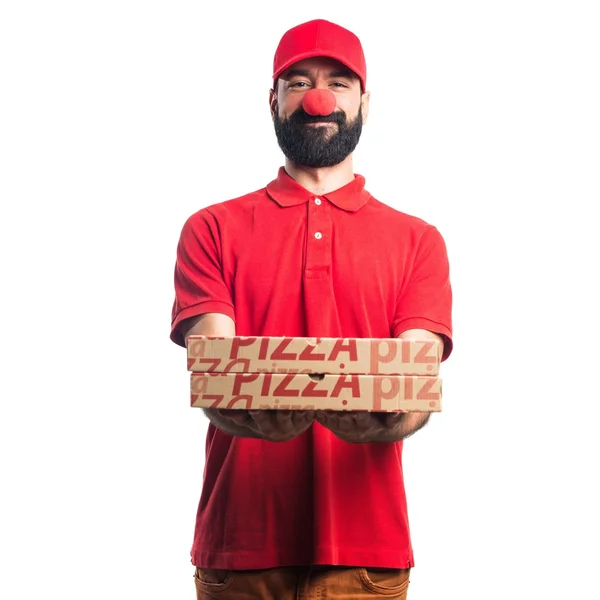 Pizzabote macht einen Witz — Stockfoto