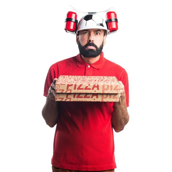 Triest Pizza levering man — Stockfoto