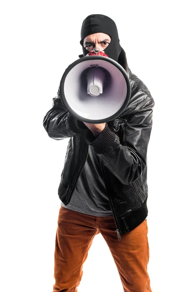 Ληστής φωνάζοντας από το megaphone — Φωτογραφία Αρχείου