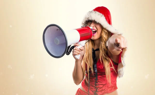 Christmas kvinna skrika av MegaFon — Stockfoto
