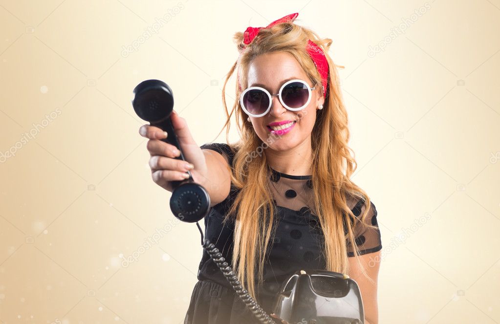 Retro girl talking dirty pigtails