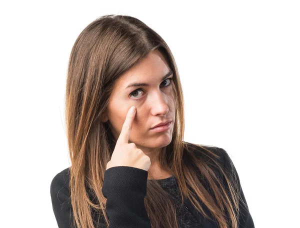 Girl over ocher background — Stock Photo, Image