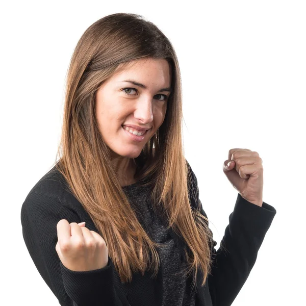 Pretty girl in over ocher background — Stock Photo, Image