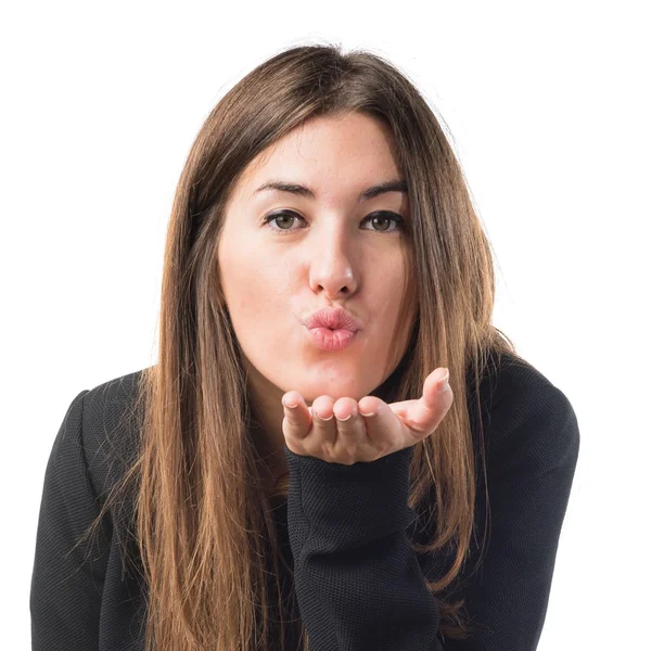 Hübsche Mädchen in über ocker Hintergrund — Stockfoto