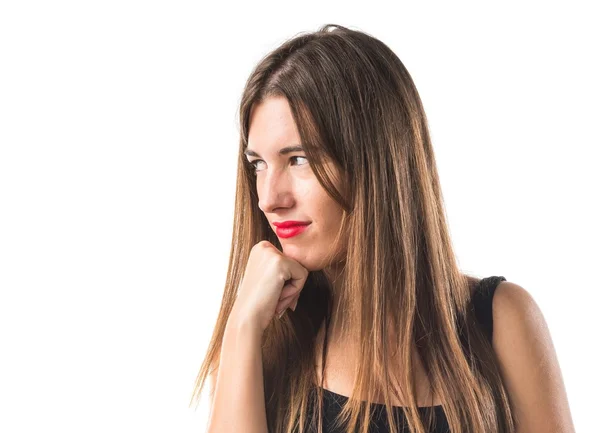 Pretty girl in over ocher background — Stock Photo, Image