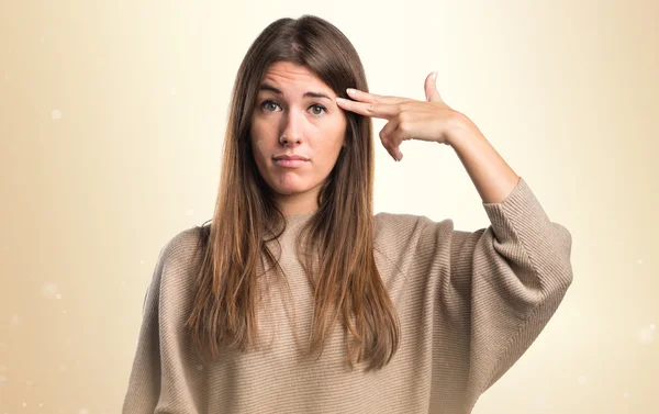 Girl making suicide gesture — Stock Photo, Image