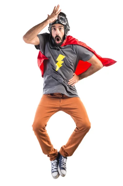 Superheld doen verrassing gebaar — Stockfoto
