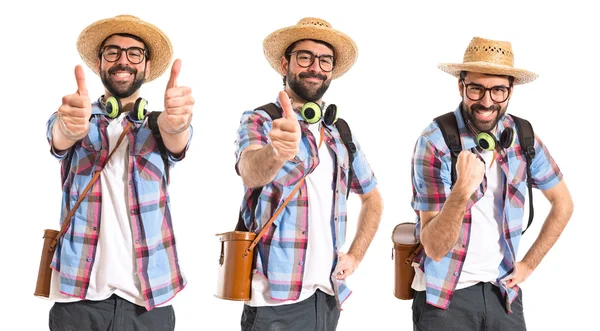 Turista com polegar para cima — Fotografia de Stock