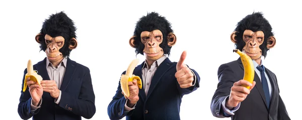 Μαϊμού άνθρωπος τρώει μια μπανάνα — Φωτογραφία Αρχείου