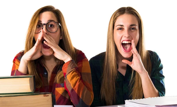 Estudiantes amigos trabajando juntos — Foto de Stock