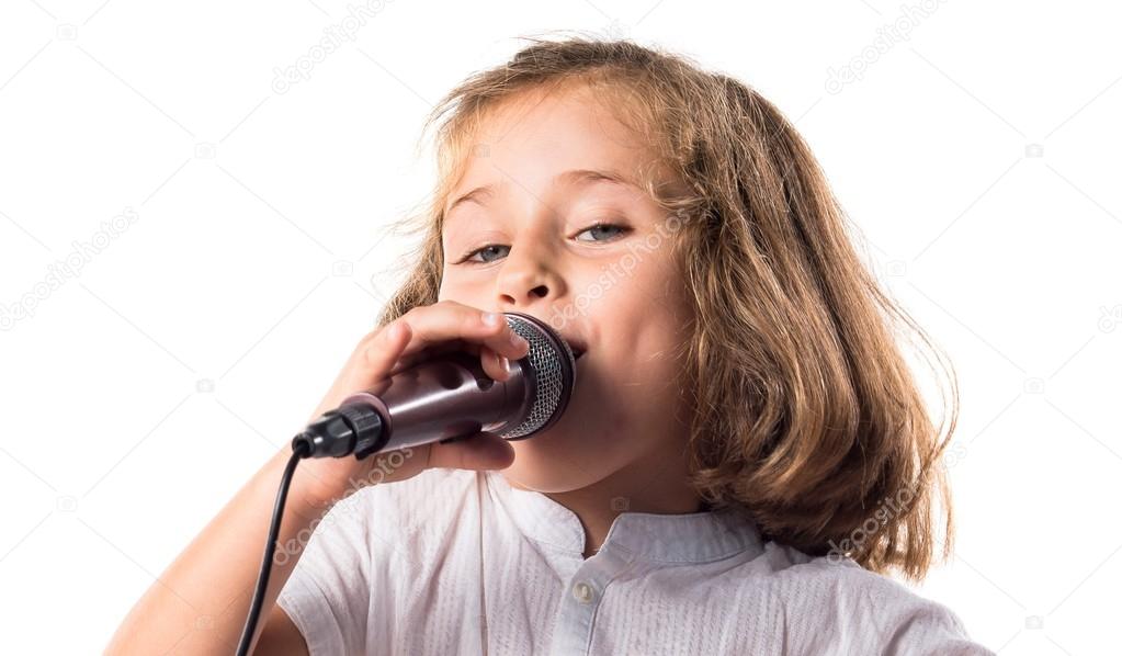 Girl singing with microphone