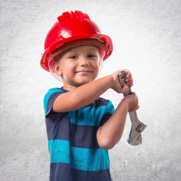 Kid klädd som arbetstagaren — Stockfoto