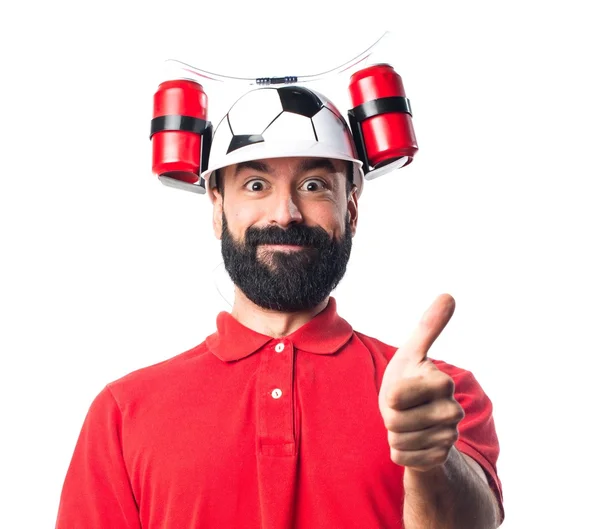 Pizza consegna uomo facendo gesto vittoria — Foto Stock