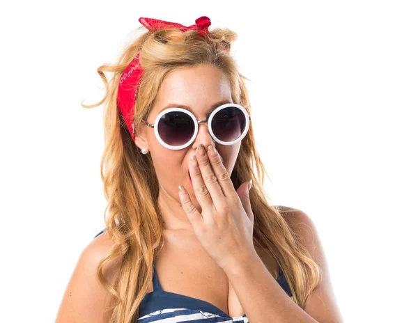 Pin-up girl doing surprise gesture Stock Picture