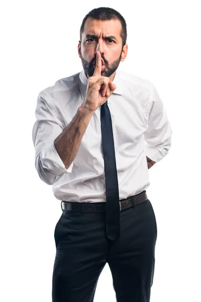 Empresario haciendo gesto de silencio — Foto de Stock