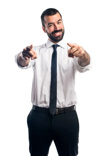 Empresário apontando para a frente — Fotografia de Stock