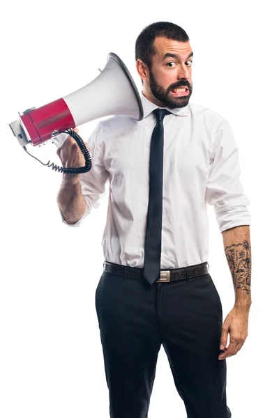 Empresario gritando por megáfono —  Fotos de Stock