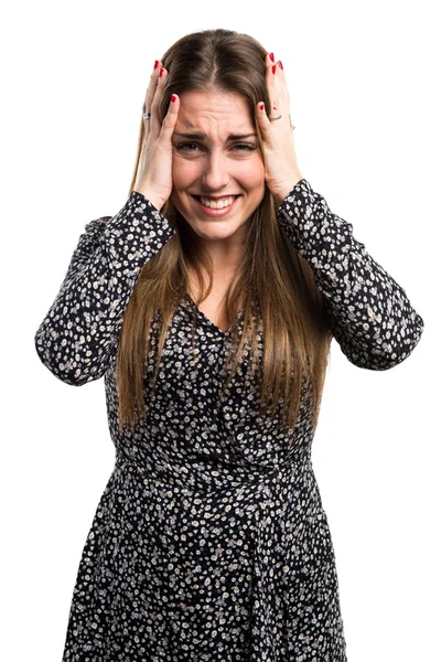 Blonde woman over white background — Stock Photo, Image