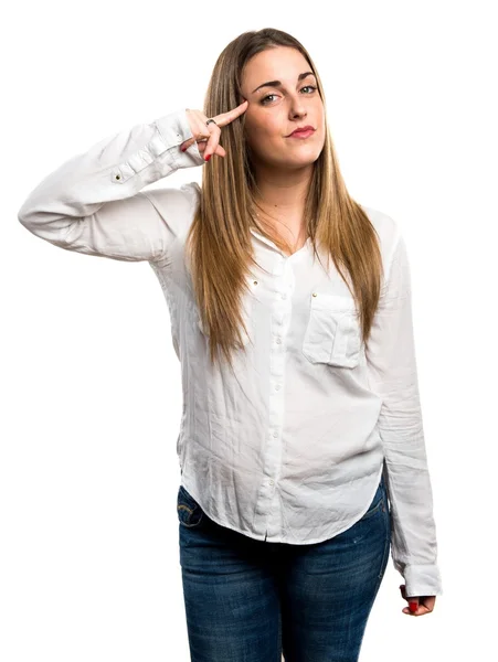 Blonde woman making crazy gesture — Stock Photo, Image