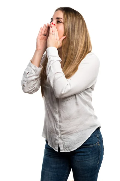 Blonde woman over white background — Stock Photo, Image