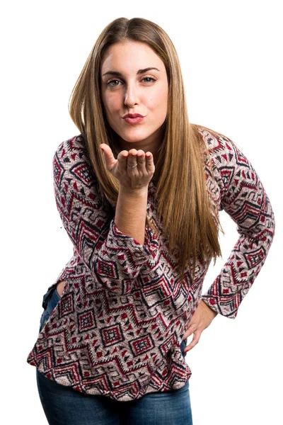 Žena posílat polibek — Stock fotografie