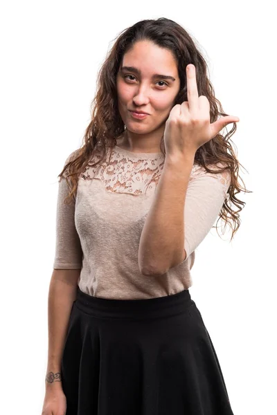 Adolescente chica haciendo gesto de cuerno — Foto de Stock