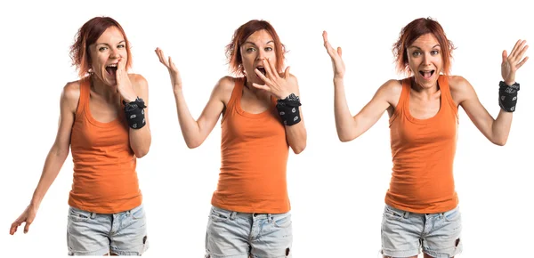 Vrouw doen verrassing gebaar — Stockfoto
