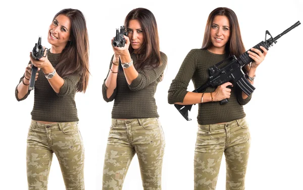 Mujer gritando un SMG — Foto de Stock