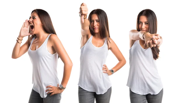 Frau macht schlechtes Signal — Stockfoto