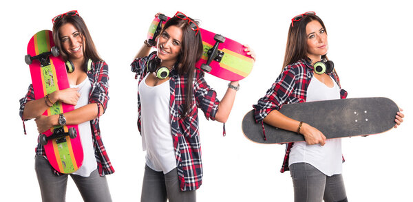 Beautiful woman holding a skate