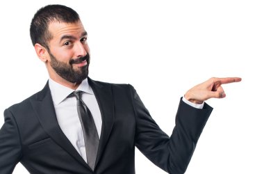 Lateral için işaret eden işadamı