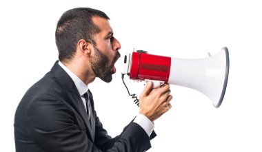 Megafon tarafından bağırarak işadamı