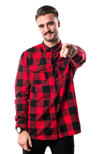 Handsome man pointing to the front — Stock Photo, Image