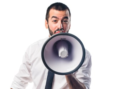 Megafon tarafından bağırarak işadamı