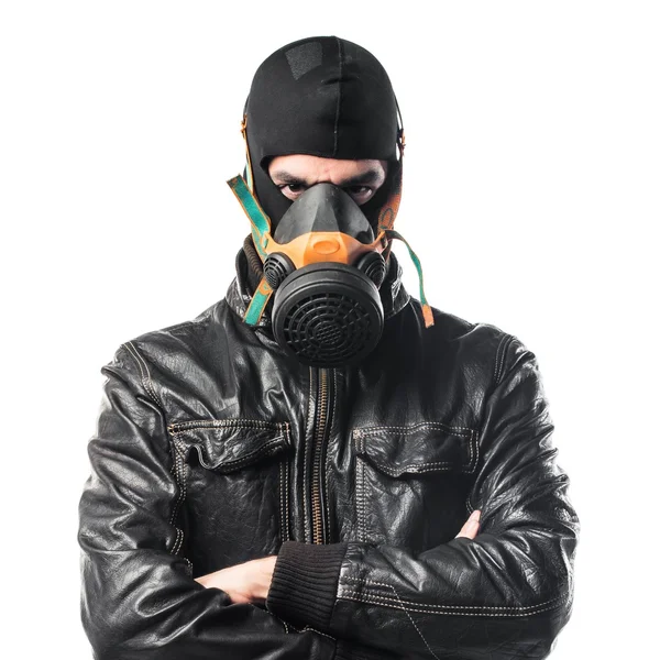 Rånare med gasmask — Stockfoto