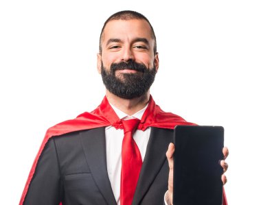 Süper kahraman işadamı bir tablet holding