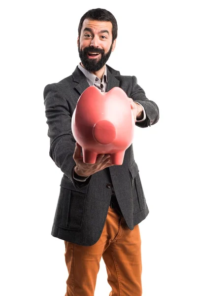 Man die een spaarpot — Stockfoto